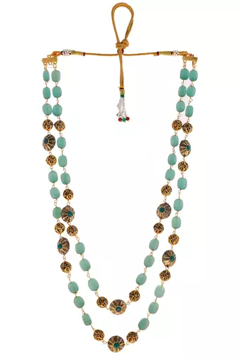 Green layered brass necklace