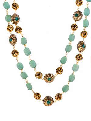 Green layered brass necklace 4