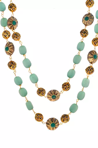 Green layered brass necklace