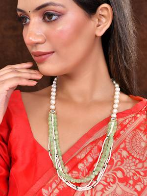 Green silver layered necklace 1