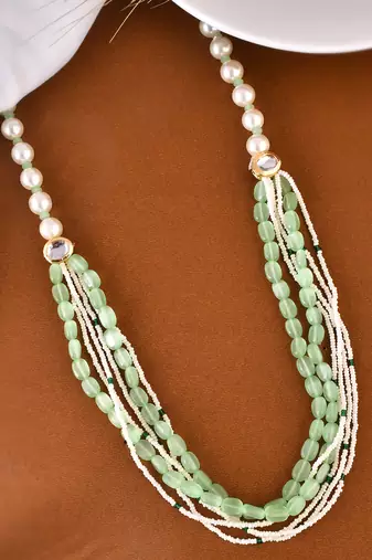 Green silver layered necklace