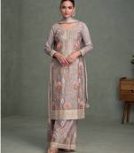 Light purple chinon heavy embroidery free size upto 42 stitched wedding palazzo suits