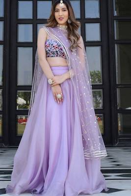 Lavender Embroidered Organza Net Lehenga with Blouse 1