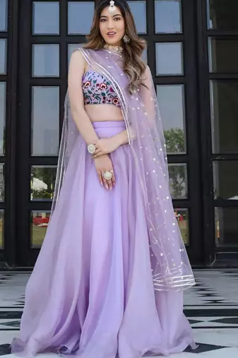 Lavender Embroidered Organza Net Lehenga with Blouse