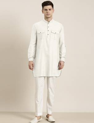 Off white cotton short pathani 1