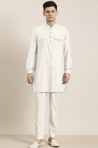 Off white cotton short pathani