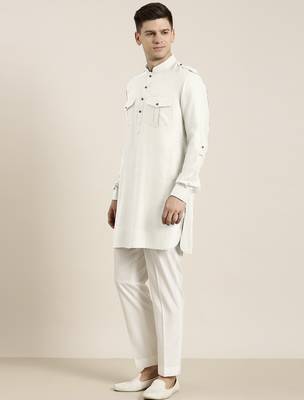 Off white cotton short pathani 3
