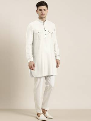 Off white cotton short pathani 4