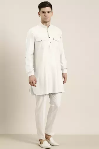 Off white cotton short pathani