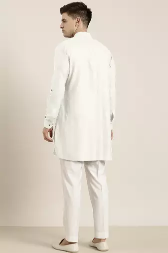 Off white cotton short pathani