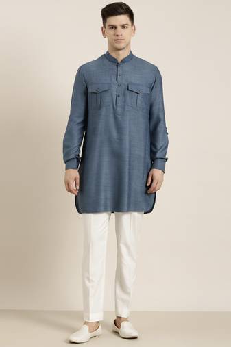 Denim blue cotton short pathani