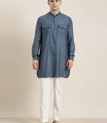 Denim blue cotton short pathani