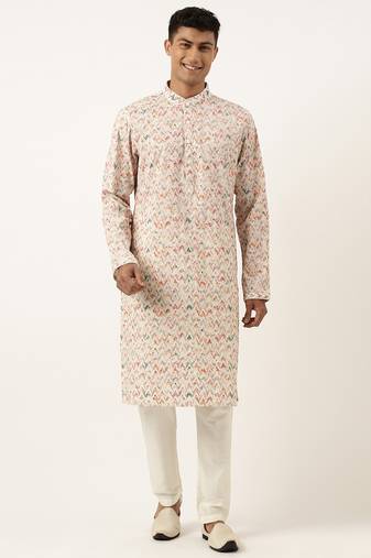 Cream printed chikankari kurta set