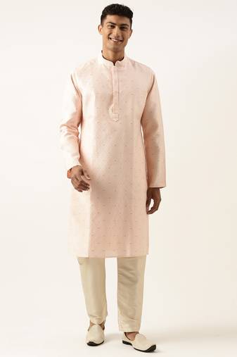 Peach diamond jacquard kurta set