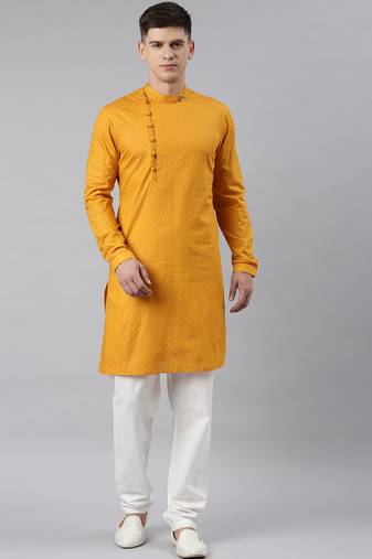 Orange side placket kurta set