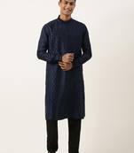 Navy jacquard black booti chanderi silk kurta set