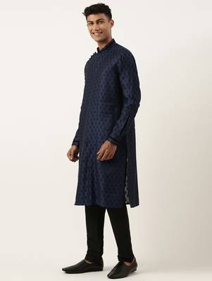 Navy jacquard black booti chanderi silk kurta set 3