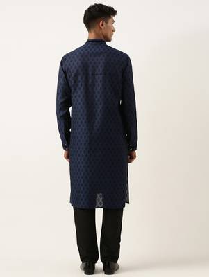 Navy jacquard black booti chanderi silk kurta set 5