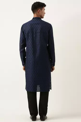Navy jacquard black booti chanderi silk kurta set