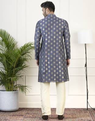 Navy jacquard golden booti chanderi silk kurta set 2