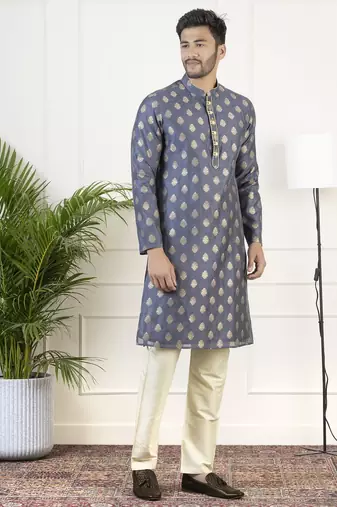 Navy jacquard golden booti chanderi silk kurta set