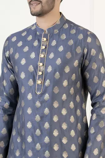 Navy jacquard golden booti chanderi silk kurta set