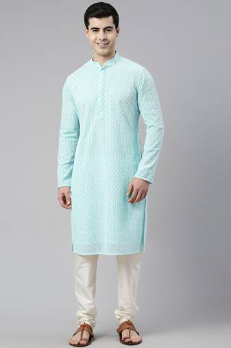 Aqua blue chikankari kurta set