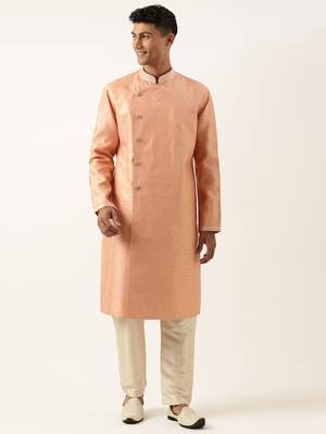 Orange jacquard kurta set 1