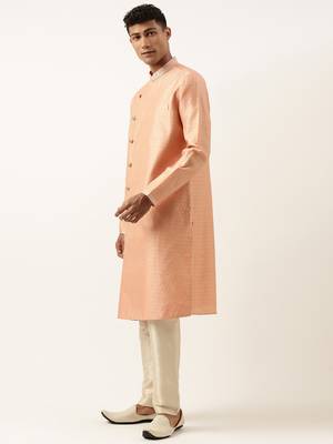Orange jacquard kurta set 3