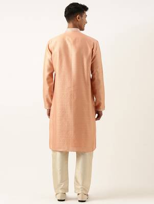 Orange jacquard kurta set 5
