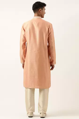 Orange jacquard kurta set