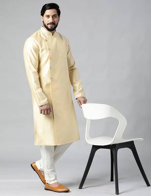 Yellow jacquard kurta set 1