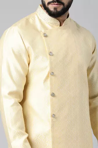 Yellow jacquard kurta set