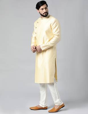 Yellow jacquard kurta set 5