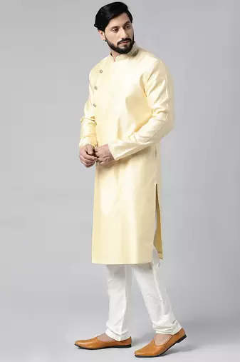 Yellow jacquard kurta set