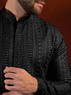 Black sequin embroidered kurta set 2