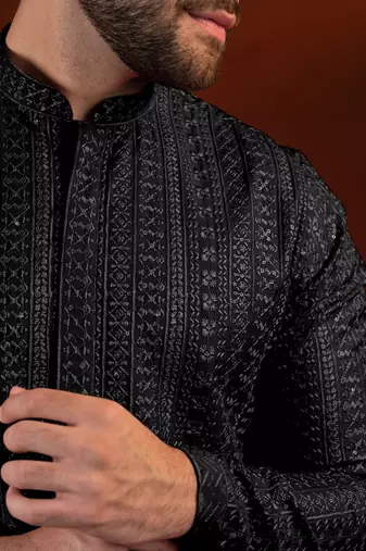 Black sequin embroidered kurta set