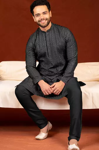 Black sequin embroidered kurta set