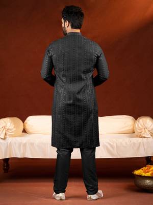 Black sequin embroidered kurta set 5