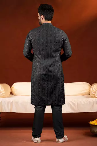 Black sequin embroidered kurta set