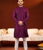 Wine sequin embroidered kurta set