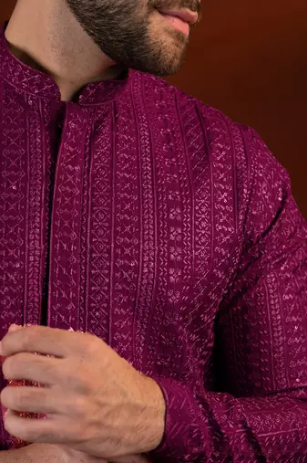 Wine sequin embroidered kurta set