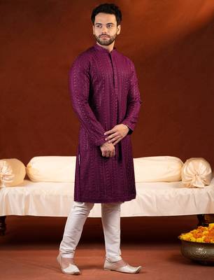 Wine sequin embroidered kurta set 3