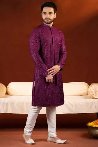 Wine sequin embroidered kurta set