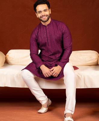Wine sequin embroidered kurta set 4