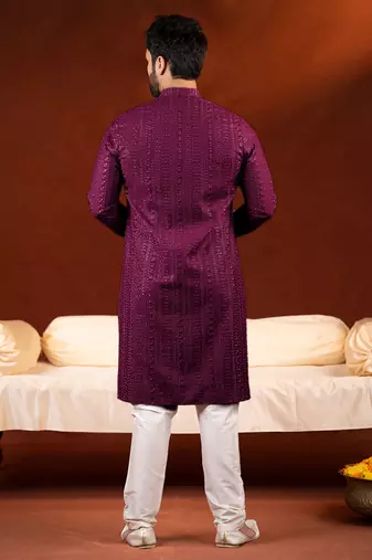 Wine sequin embroidered kurta set