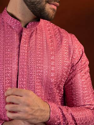 Pink sequin embroidered kurta set 2