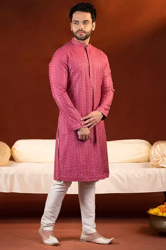 Pink sequin embroidered kurta set