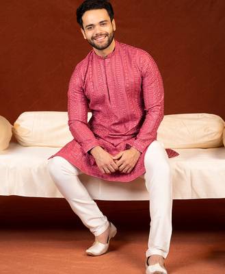 Pink sequin embroidered kurta set 4