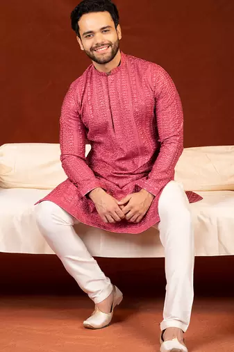 Pink sequin embroidered kurta set